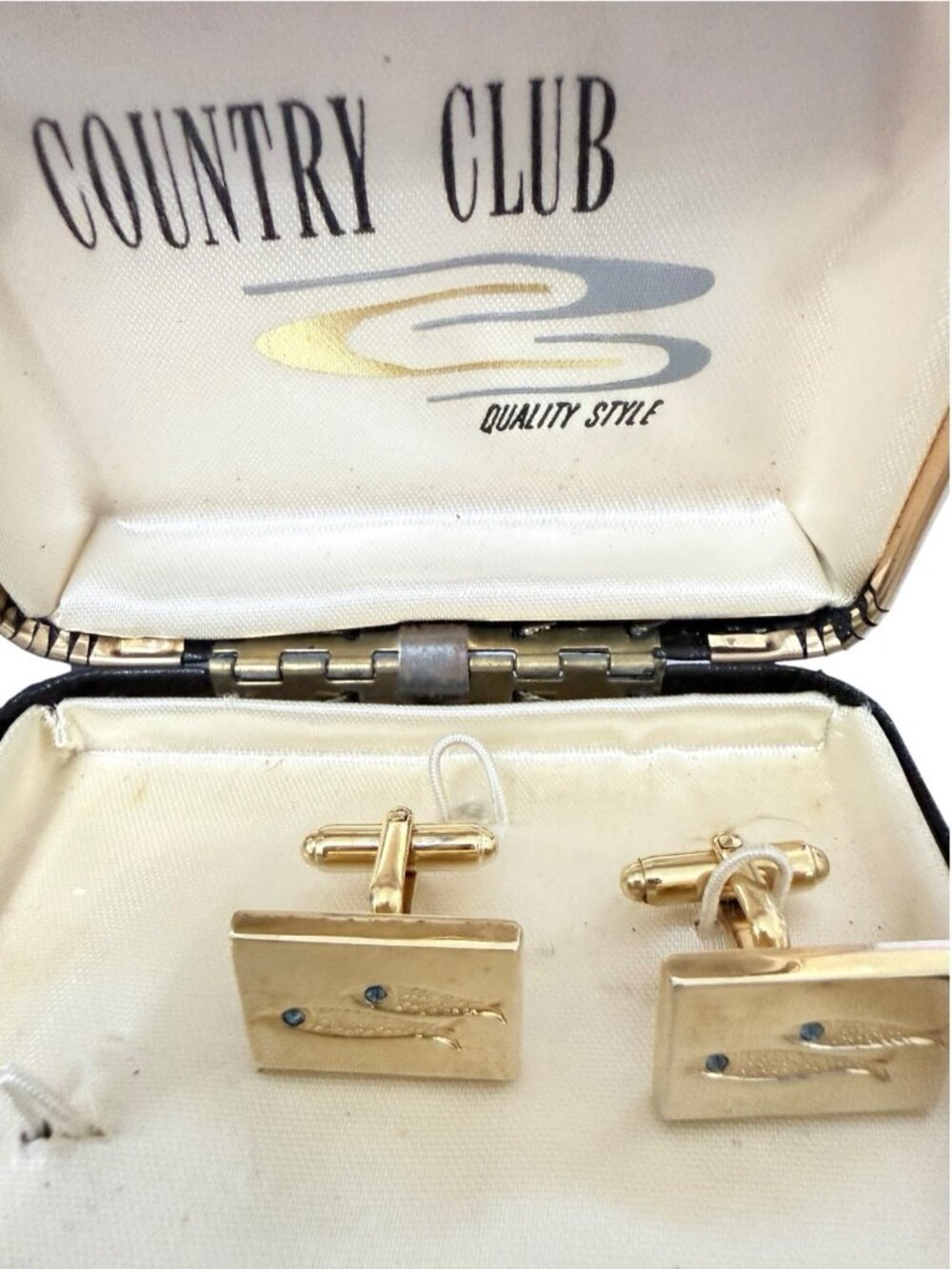 VTG Gold Tone Cufflinks Fish with Sapphire Blue Color Trout Fishing